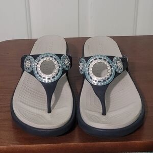 Crocs Sanrah Diamante Wedge Flip sandals Womens 9